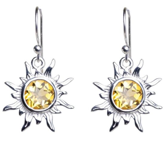 Earrings in the shape of a sun with a yellow gem in the middle