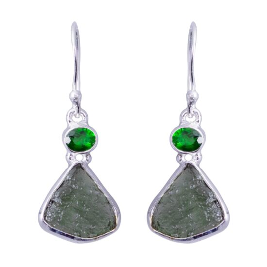 Moldavite Chrome Diopside Earrings