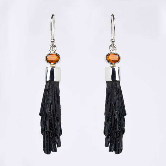 Black Kyanite Orange Wing Earrings