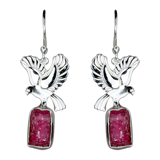 Pink Tourmaline Bird of Peace Earrings