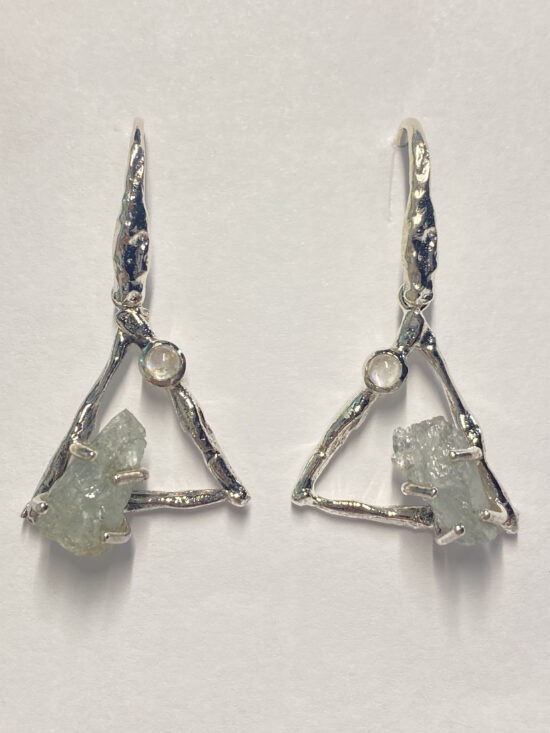 Aquamarine Moonstone Elemental Symbol Earrings