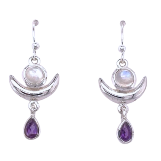 Moonstone Amethyst Crescent Moon Earrings jewelry collection grow your business