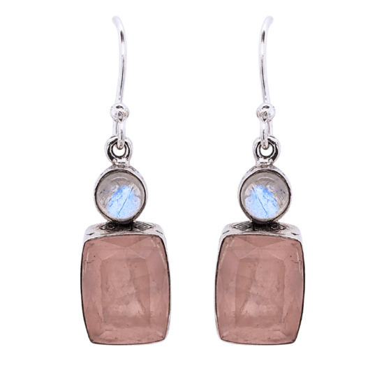 Rose Quartz Moonstone Eclectic Earrings natural gemstone wholesale vendor US