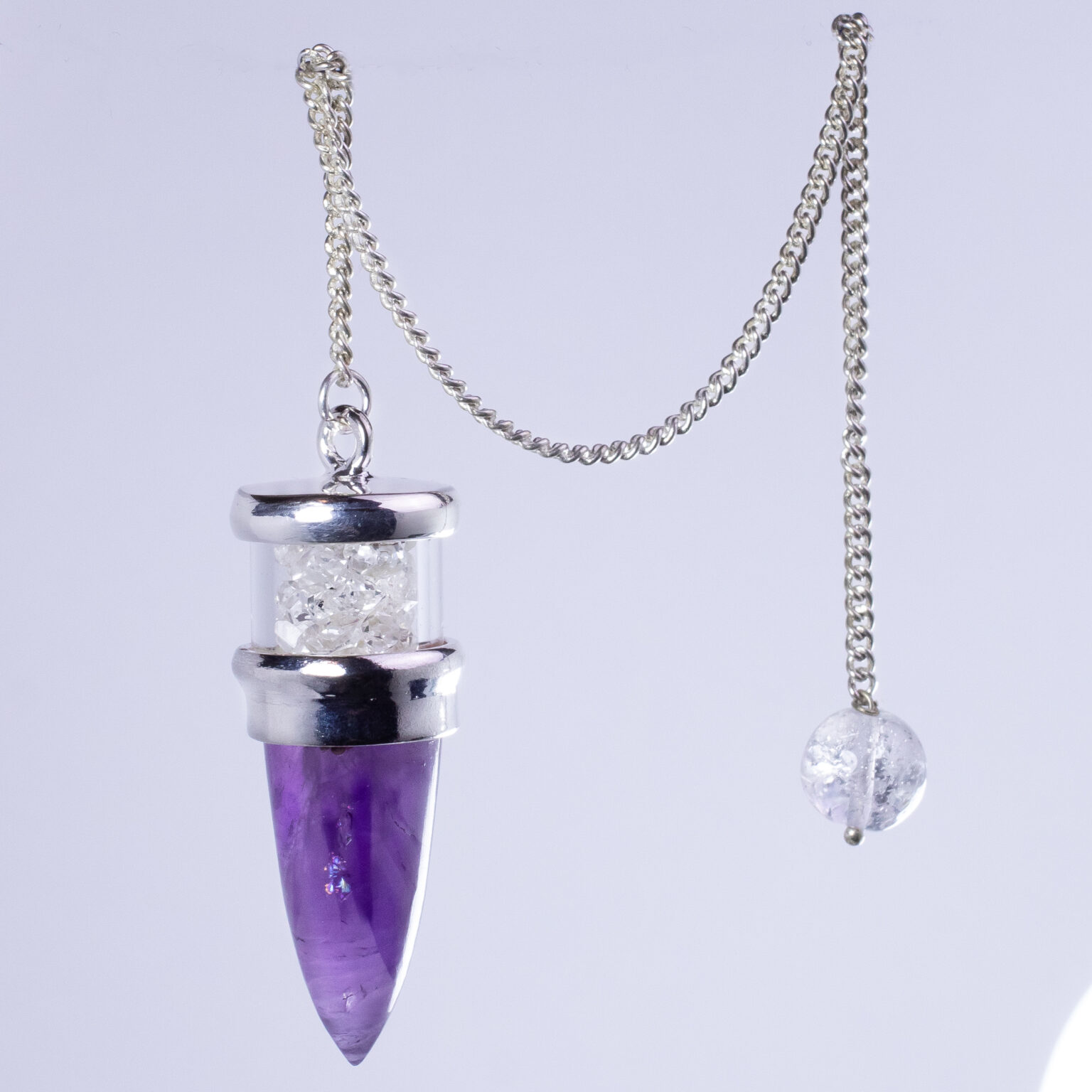 Amethyst Herkimer Diamond Pendulum | Wholesale Fine Sterling Silver Jewelry