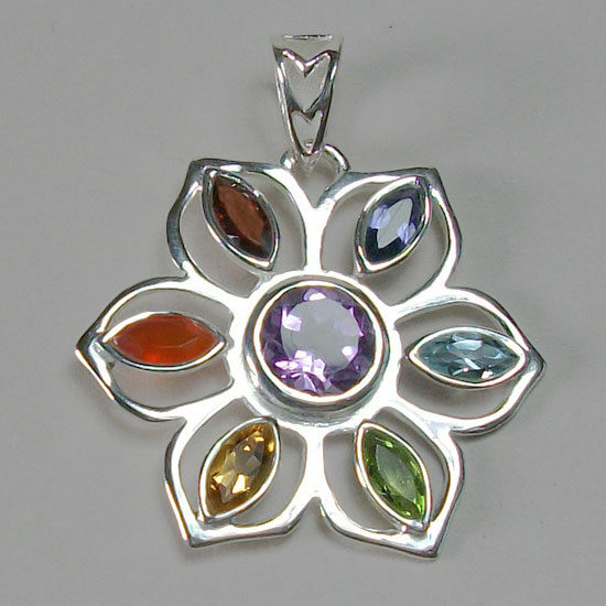 Chakra Flower Power Pendant sterling silver natural gemstone jewelry wholesale vendor