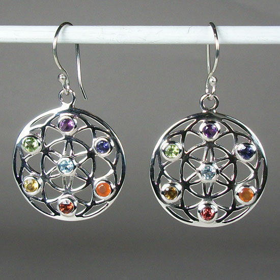 Chakra Flower of Life Earrings sterling silver natural gemstone jewelry wholesale vendor
