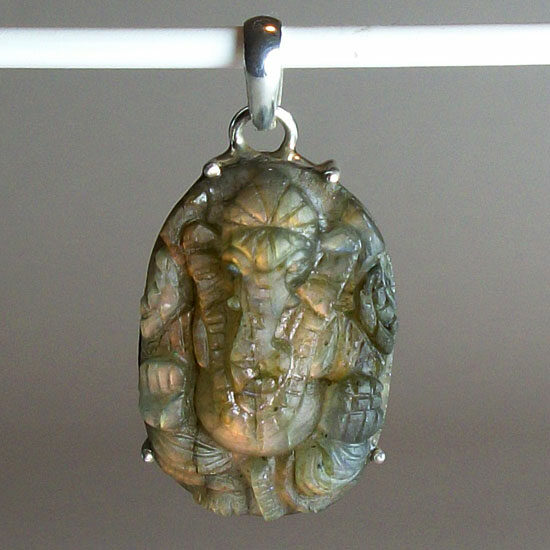 Labradorite Carved Ganesh Pendant