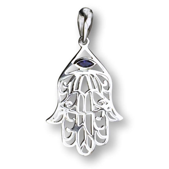 Iolite Healing Hand Hamsa Pendant ethically handcrafted exclusive designs fashion jewelry