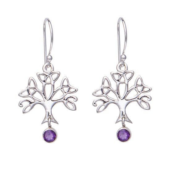 Wholesale Sterling Silver and Amethyst Tree Of Life Earrings