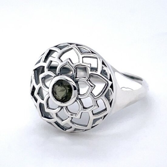 Moldavite Flower of Life Ring exclusive designs wholesale rare sterling silver Chakras