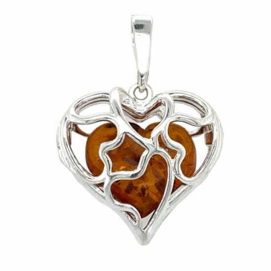 Amber Heart Locket Pendant genuine wholesale gemstone jewelry