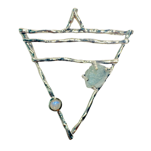 Aquamarine Moonstone Elemental Symbol Pendant