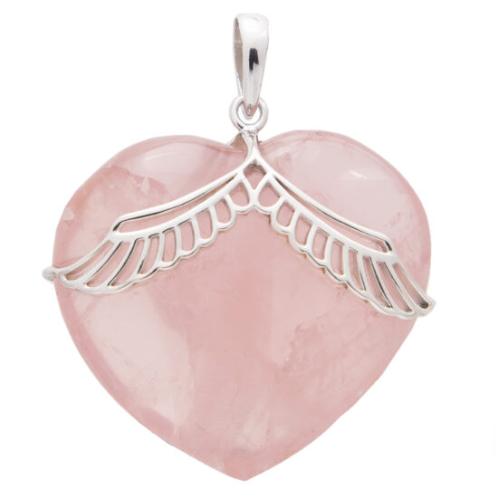 Rose Quartz Voluptuous Angel Wing Heart Pendant wholesale sterling silver gemstone jewelry