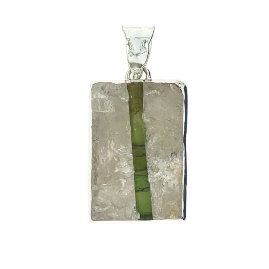 Green Tourmaline Crystal in Quartz Unisex Pendant
