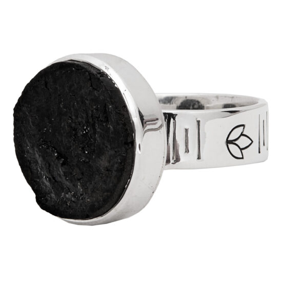 Black Tourmaline Lotus Spirit Ring sterling silver 925