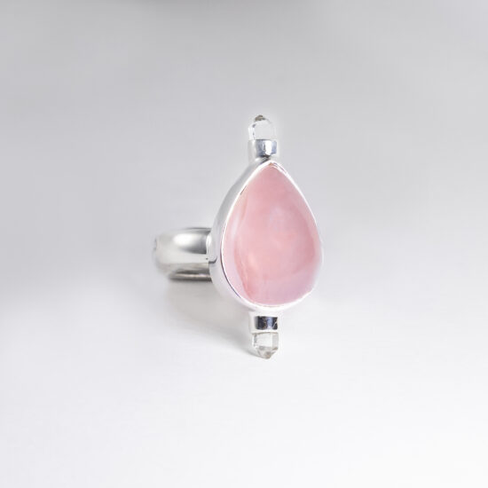 Rose Quartz Crystaline Raindrop Ring exclusive and rare gemstones