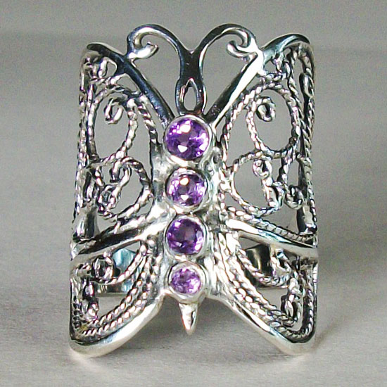 Amethyst Butterfly Filigree Ring new age natural stones