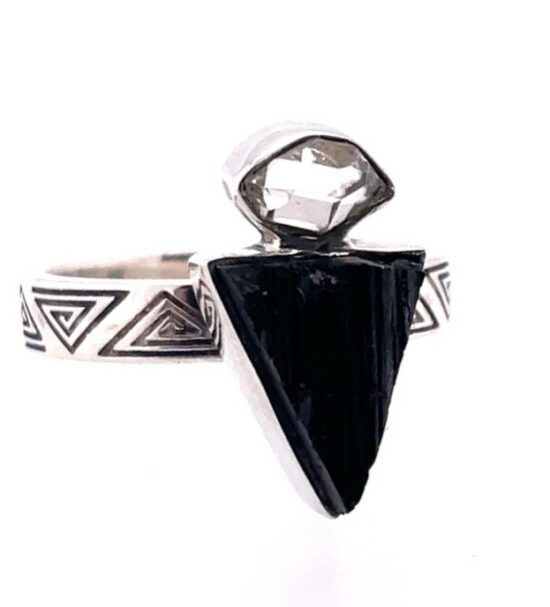 Black Tourmaline Herkimer Diamond Ring
