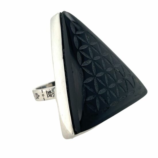 Flower of Life Obsidian Triangle Ring