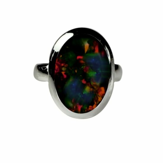 Black Lightning Australian Opal Ring exclusive designs sterling silver