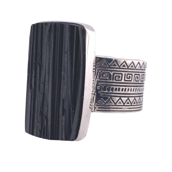 Black Tourmaline Sacred Tribe Unisex Rectangle Ring wholesale sterling silver natural gemstone jewelry