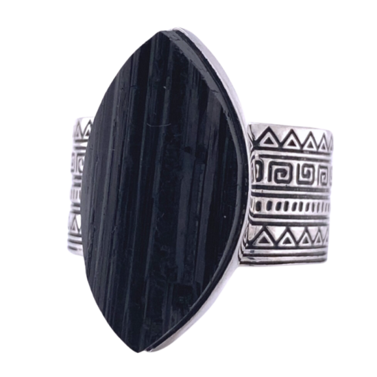 Black Tourmaline Sacred Tribe Unisex Multi Shapes Ring wholesale sterling silver unique exclusive jewelry