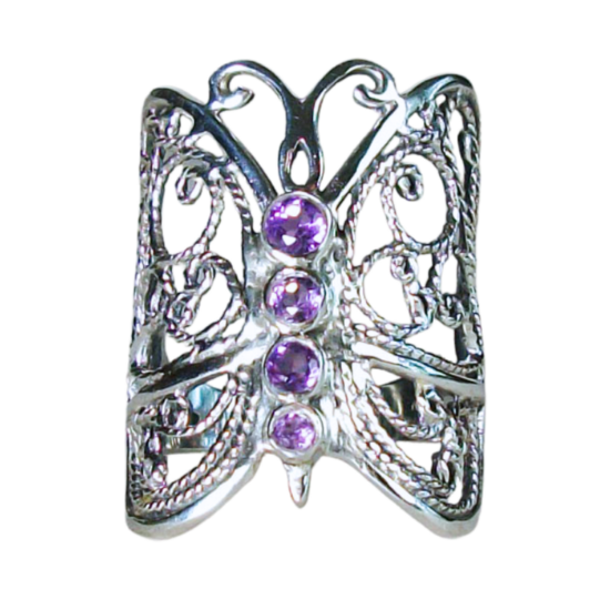 Amethyst Butterfly Filigree Ring new age sterling silver jewelry