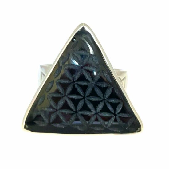 Obsidian Flower of Life Triangle Unisex Ring