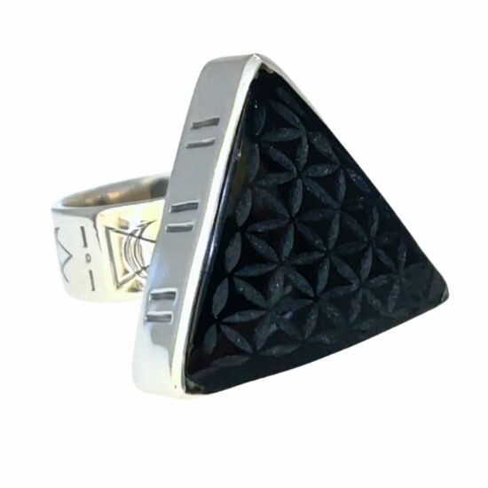 Obsidian Flower of Life Triangle Unisex Ring