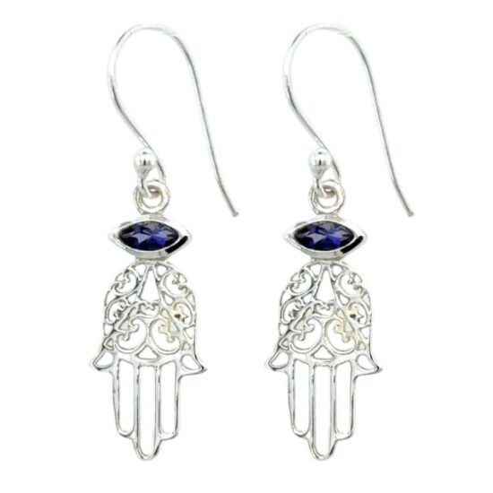 Iolite Healing Hand Hamsa Earrings