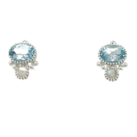 Blue Topaz Moonstone Royalty Stud Earrings