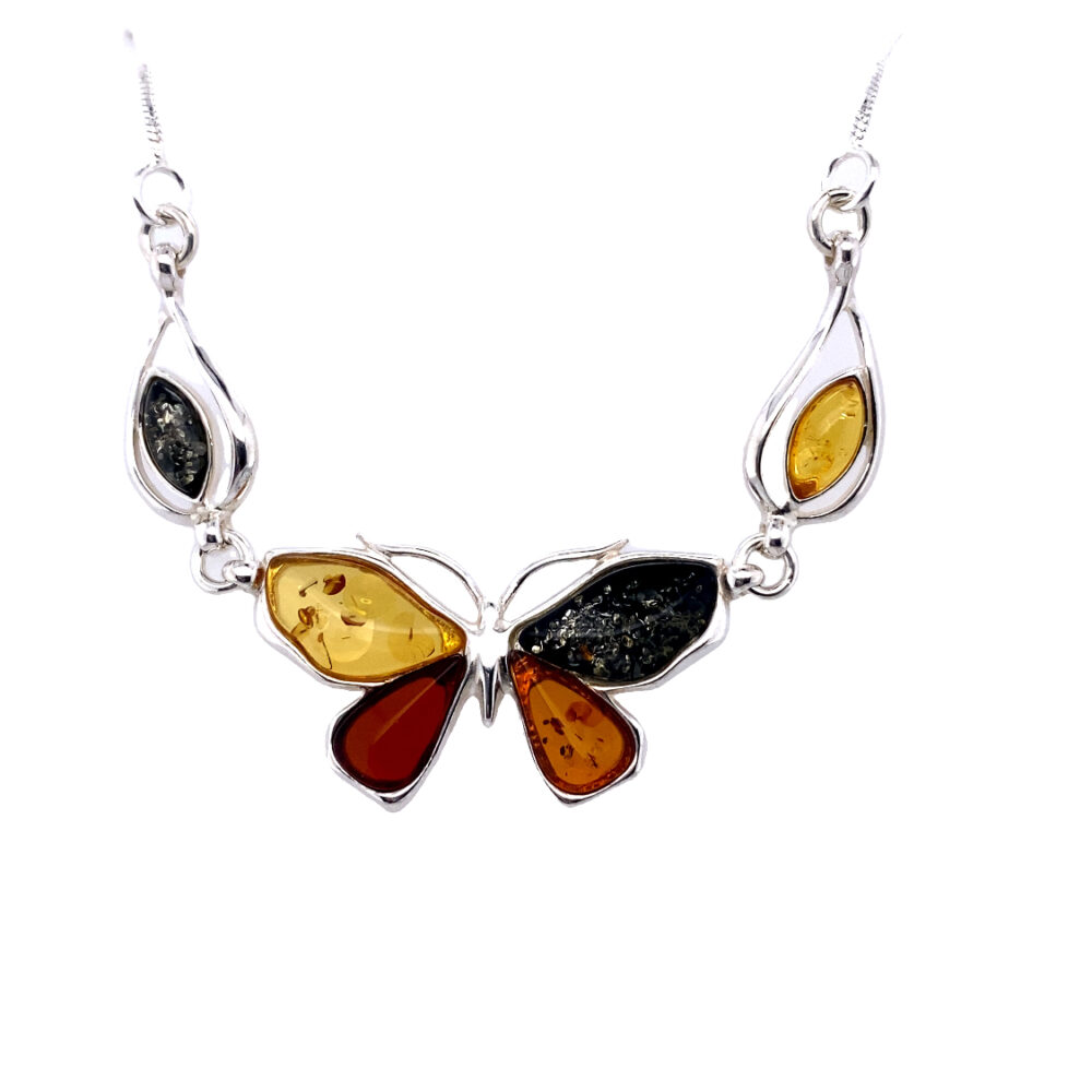 Wholesale Sterling Silver Amber Multi Tone Butterfly Necklace