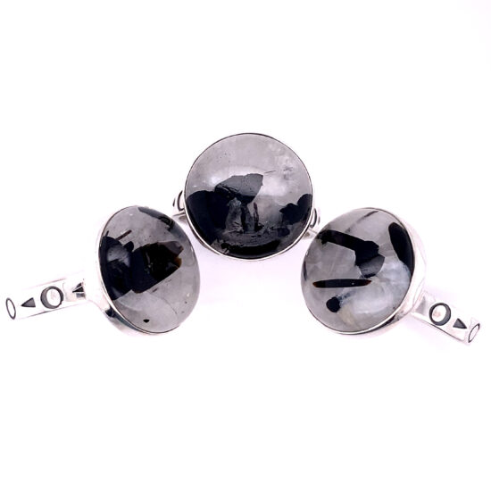 Black Tourmaline in Quartz Round crystal gemstones sterling silver