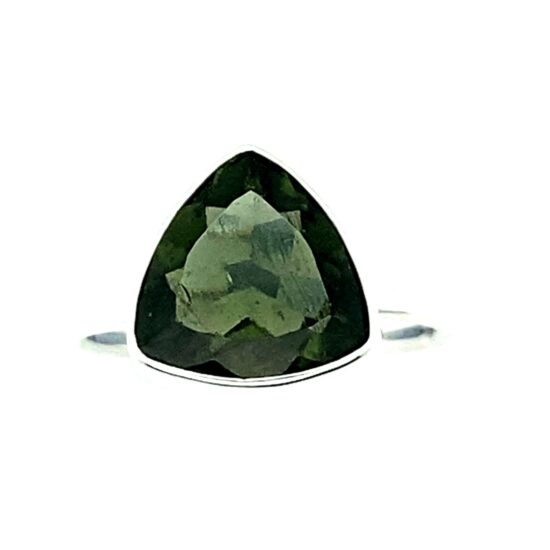 Moldavite Faceted Triangle Ring