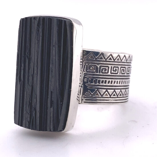 Black tourmaline rectangle sacred tribe ring
