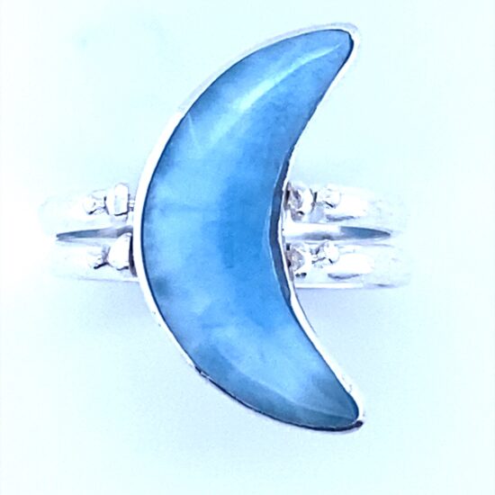 Blue stone black coral moon ring