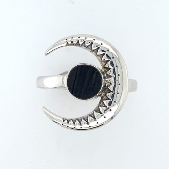Black Tourmaline Crescent Dark Moon Destiny Ring jewelry wholesale suppliers sterling